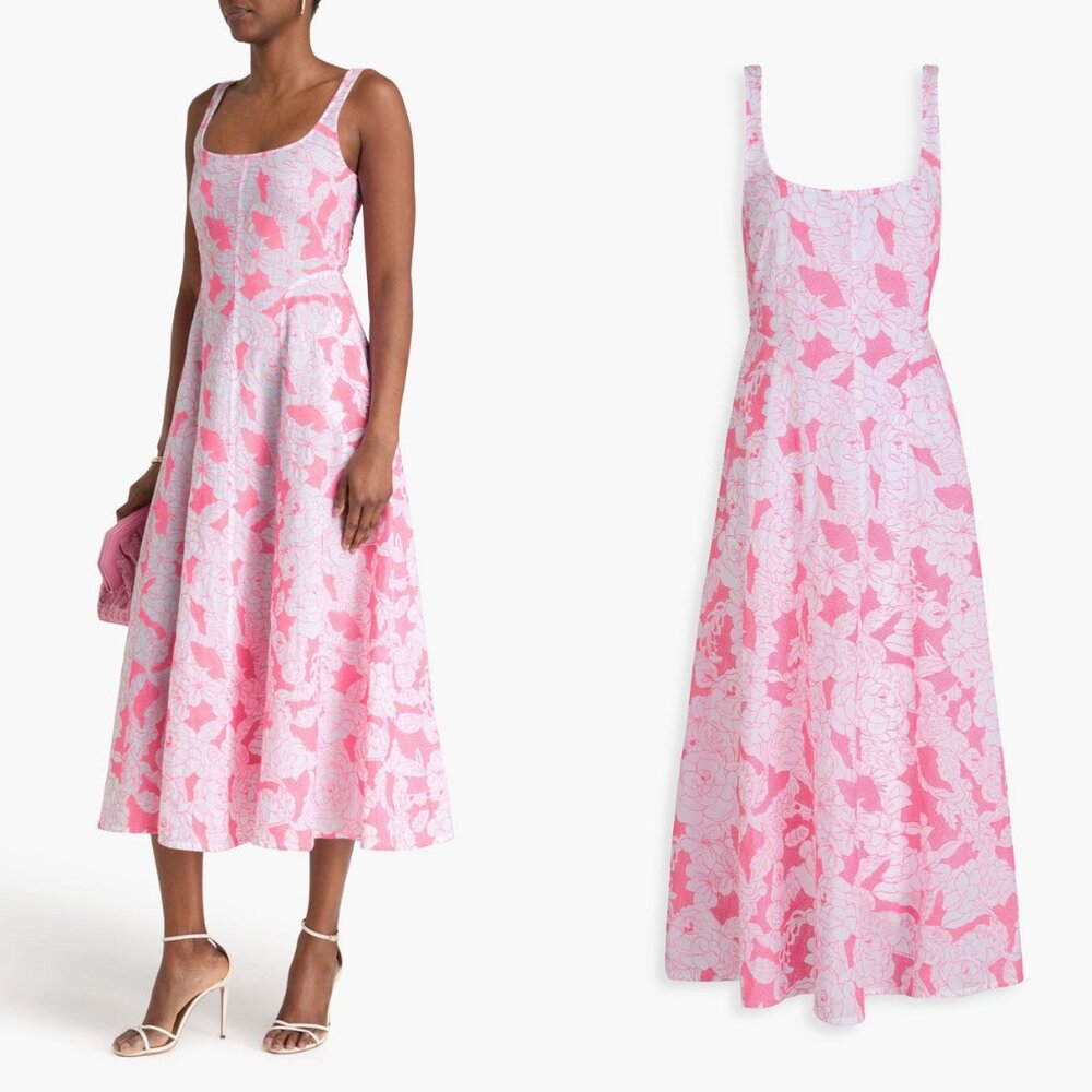 Three Graces London Ada Embroidered Cotton Midi Dress Pink Size 16 NWT Resort - Picture 2 of 12